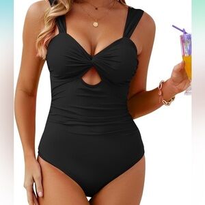 VIMPUNEC Women Black One Piece Tummy Control Swimsuit High Waisted  size L  A28